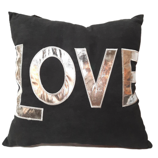 Silver Love On Black Cushion - Imperial Gifts And Decor