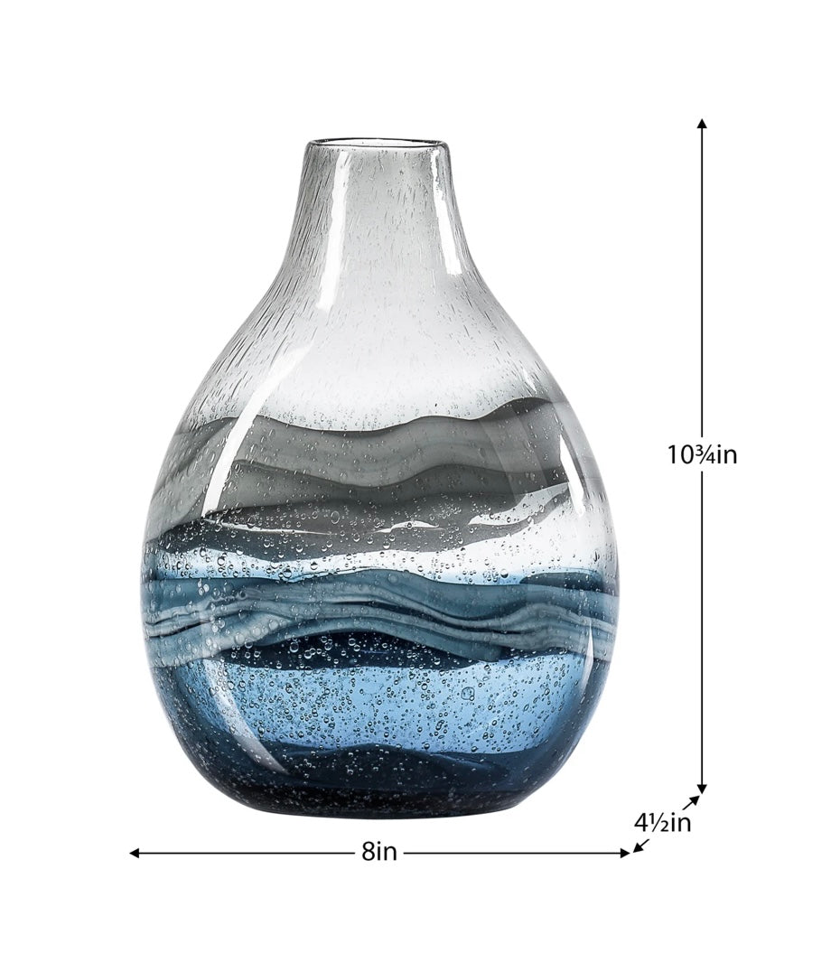 Andrea Swirl Glass 10.75h" Bulb Vase - Blue