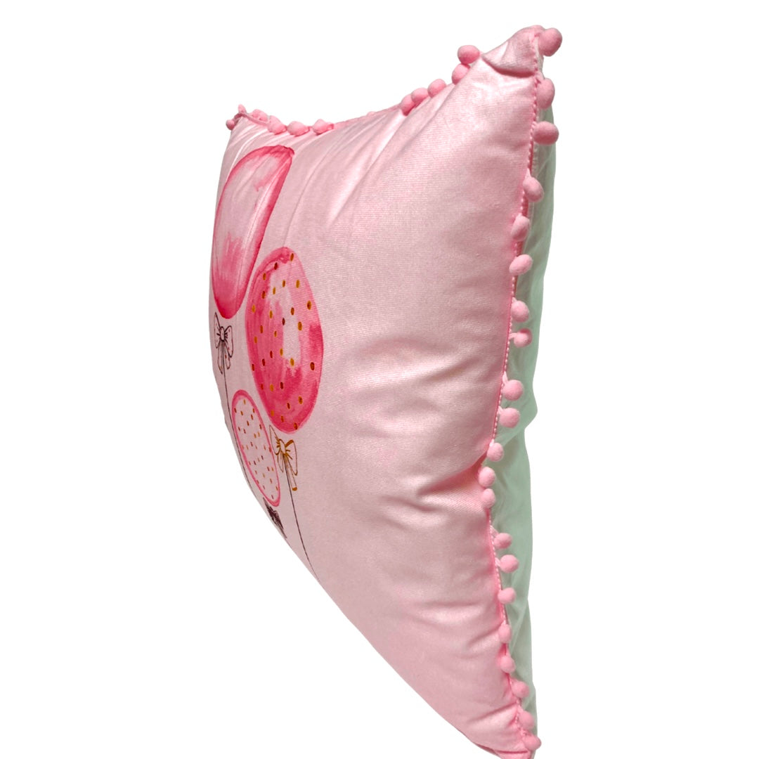 Large Pink Pom Pom Bow Baloon Design Pillow