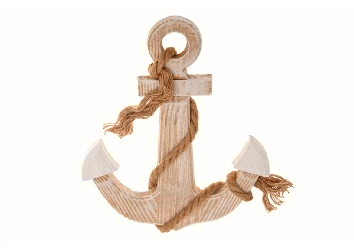 Natural Wood Ribbed Anchor With Rope
