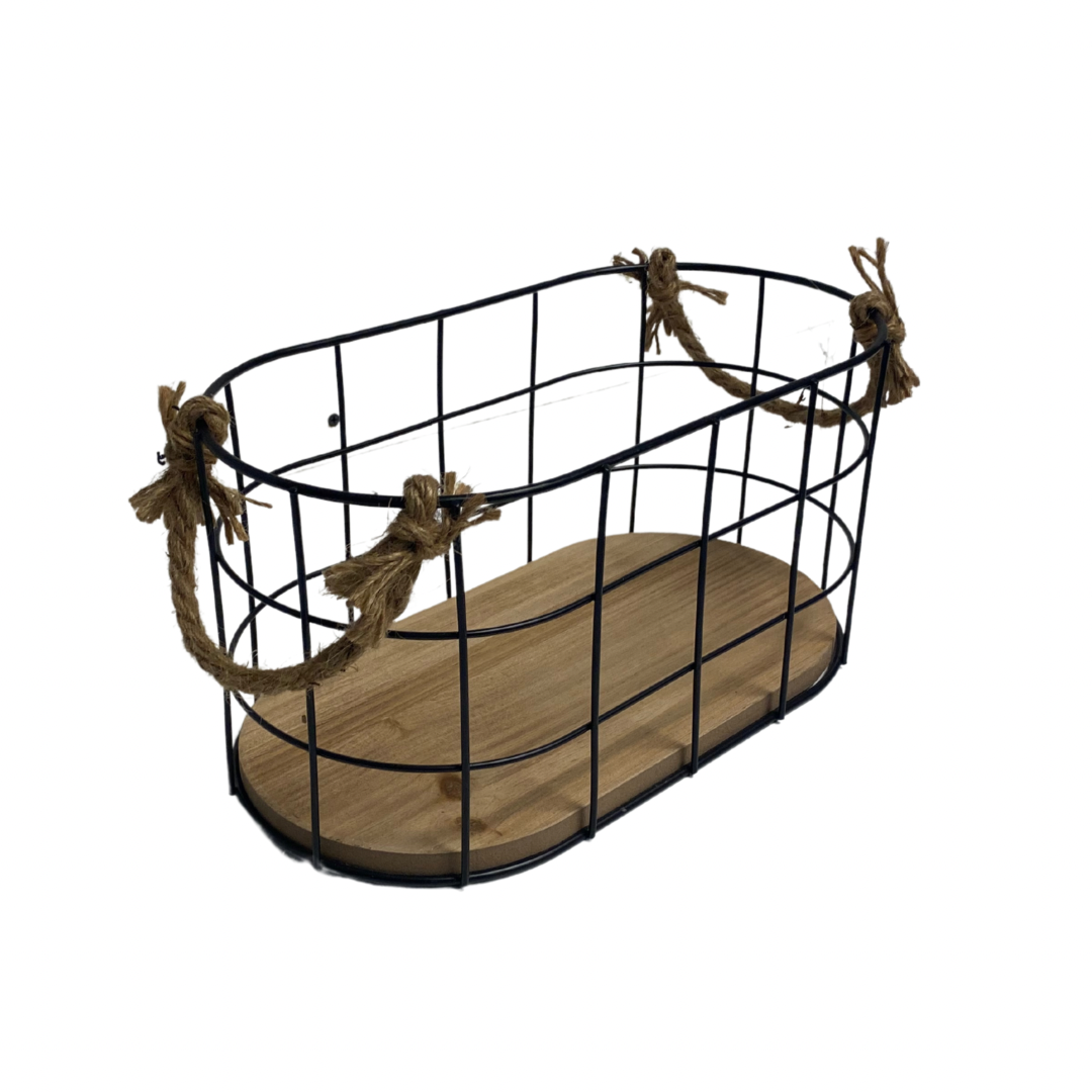 Metal Grid Wire Baskets With Wood Base - Available in 2 Sizes