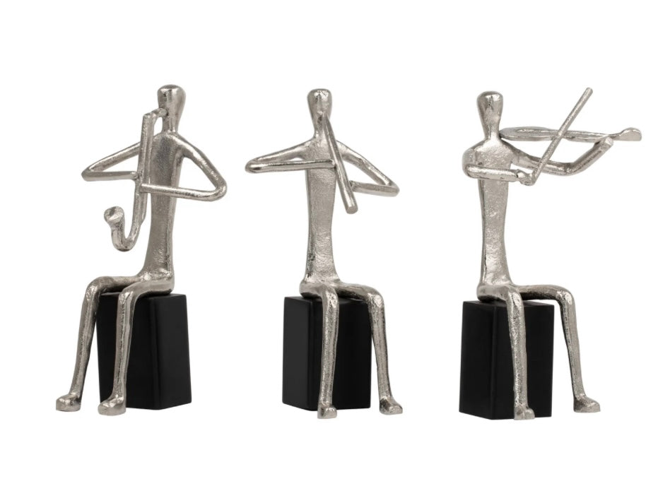Sitting Musicians 3 Piece 9h" Aluminum Decor Sculpture Set