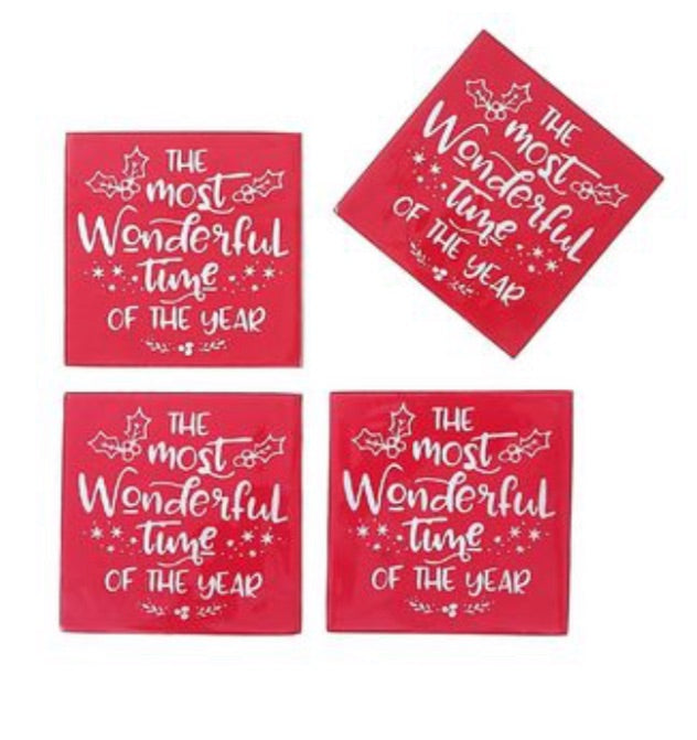 S/4 Wooden Enamel Coasters (Most Wonderful Time Of The Year)