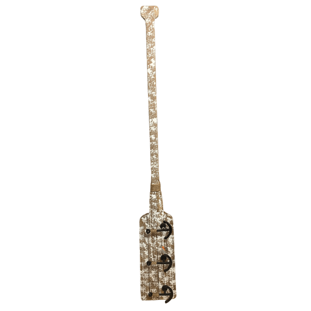 Distressed Wooden Oar With Anchor Hooks