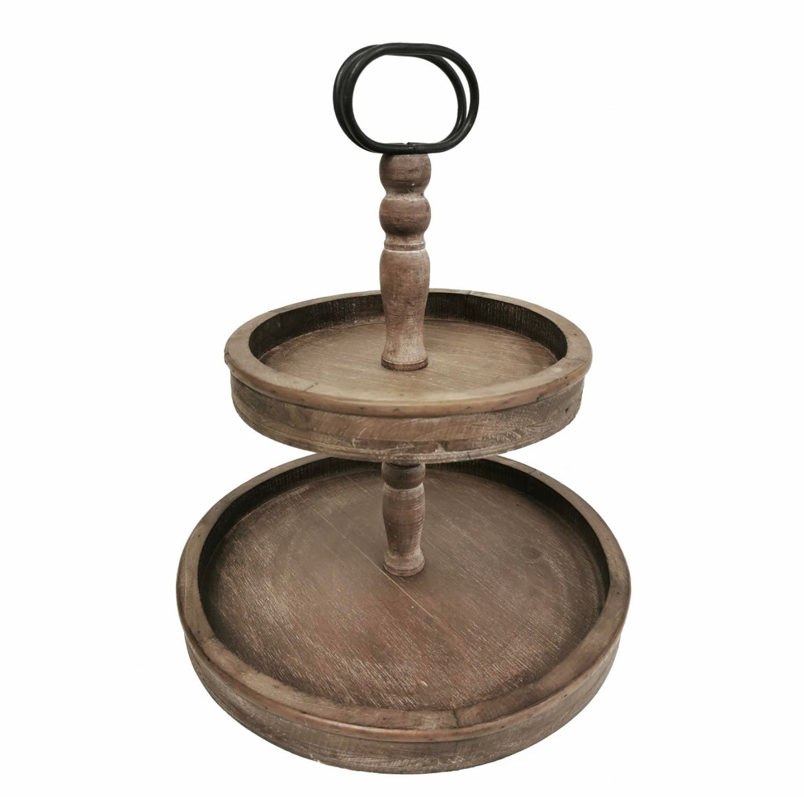 Distressed Brown Wood Two Tiered Stand
