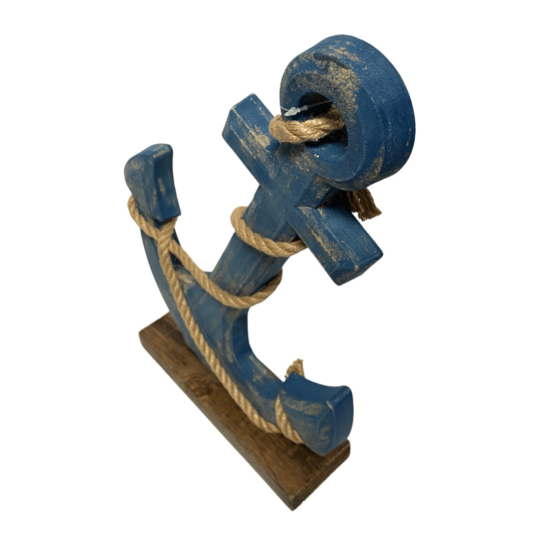 Navy Blue Wooden Harbour Anchor on Base