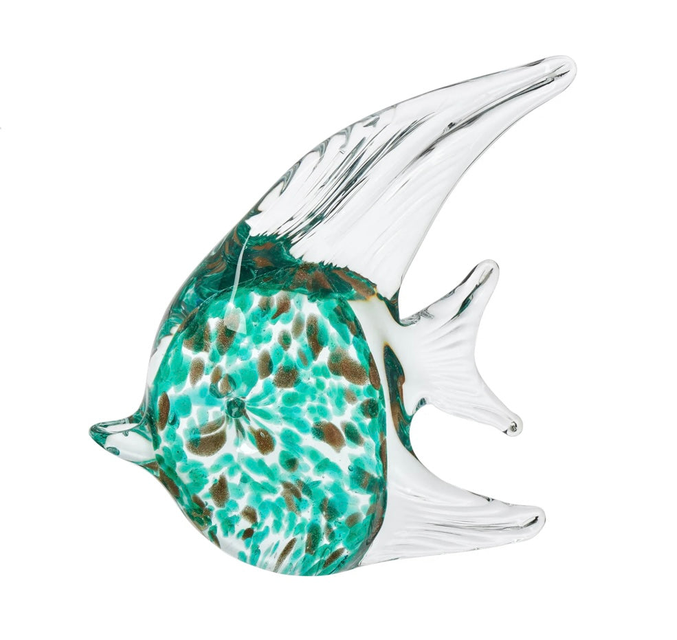 Fish Glass Paperweight Decor - Gold Speckled Angelfish