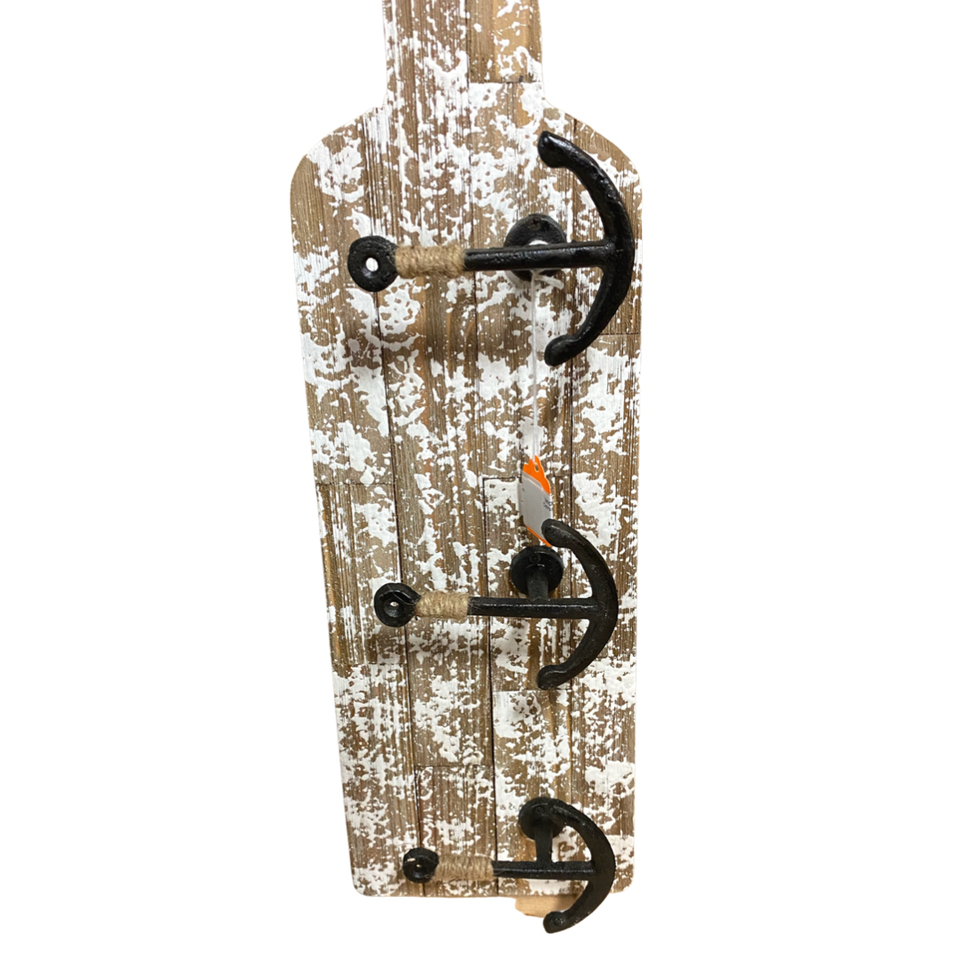 Distressed Wooden Oar With Anchor Hooks