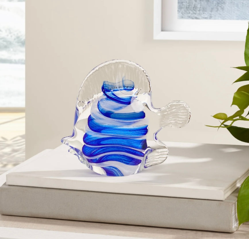 Fish Glass Paperweight Decor - Blue Stripe Butterflyfish