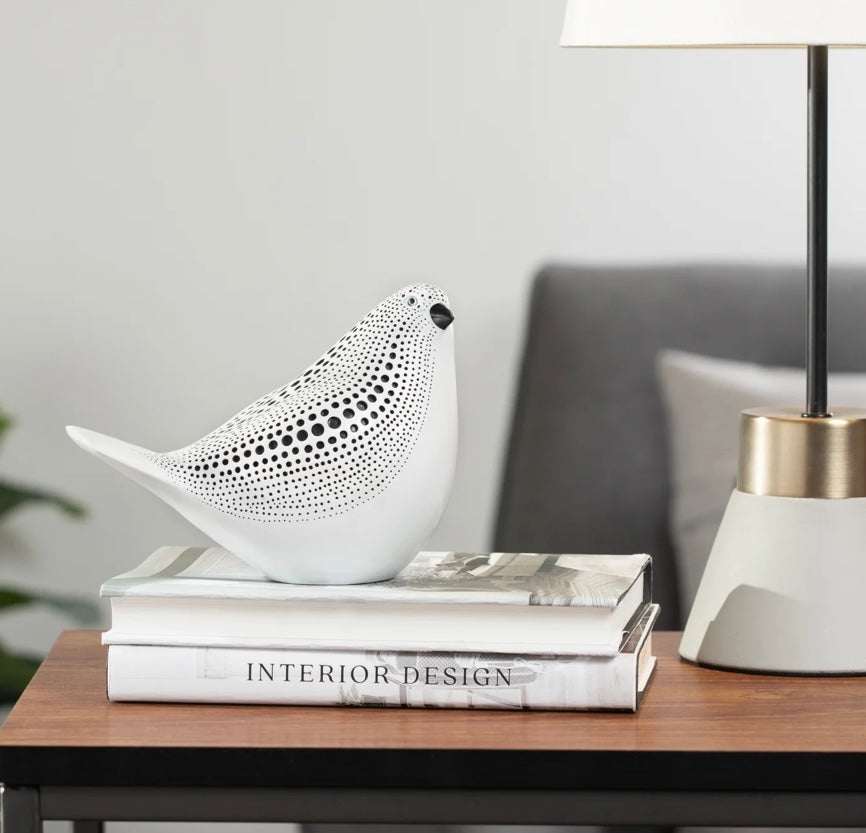 Debossed Dotted Sitting Bird - White