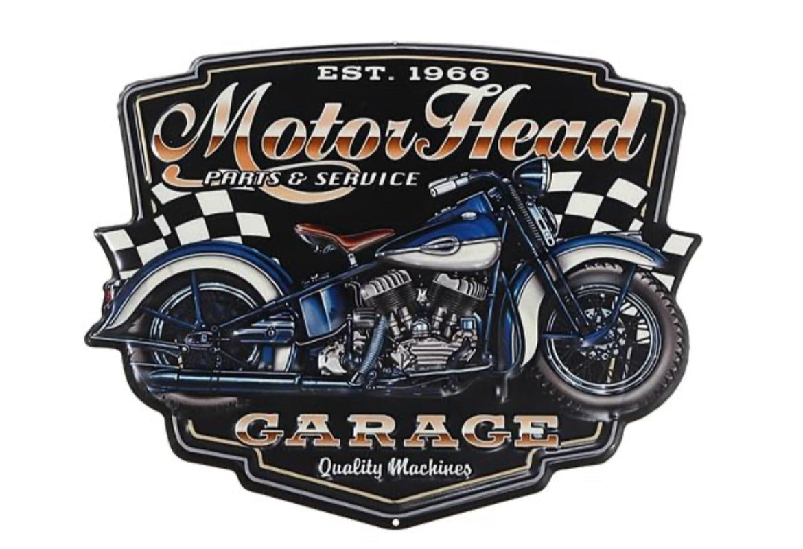 Motor Head Motorcycle Garage Quality Embossed Wall Art Sign