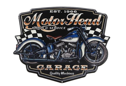 Motor Head Motorcycle Garage Quality Embossed Wall Art Sign