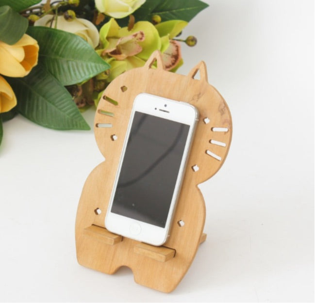 Cat Wooden Cell Phone Holder