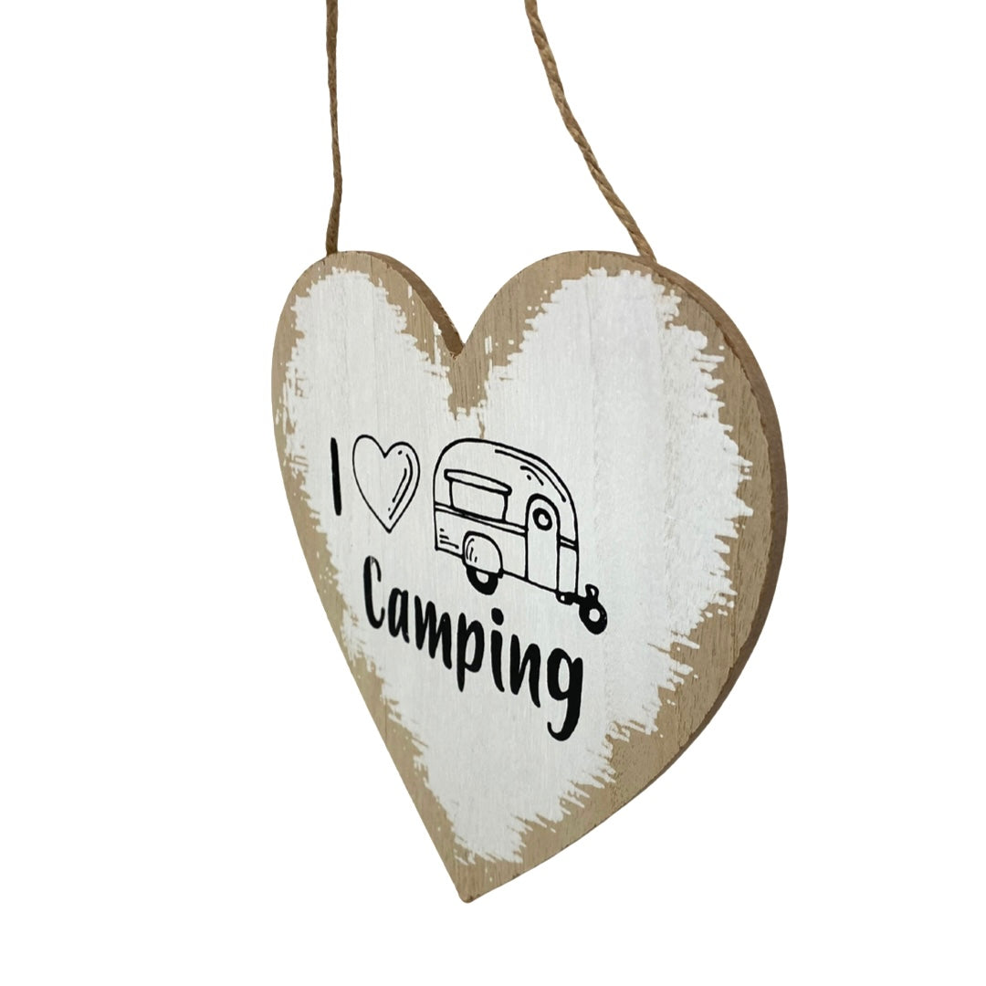 I Heart Camping Wooden Hanging Heart