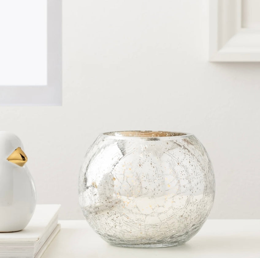 Crackle Mirror Glass 5dx4" Ball Vase