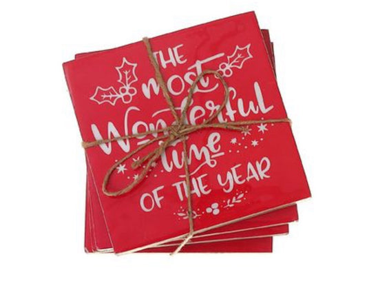 S/4 Wooden Enamel Coasters (Most Wonderful Time Of The Year)