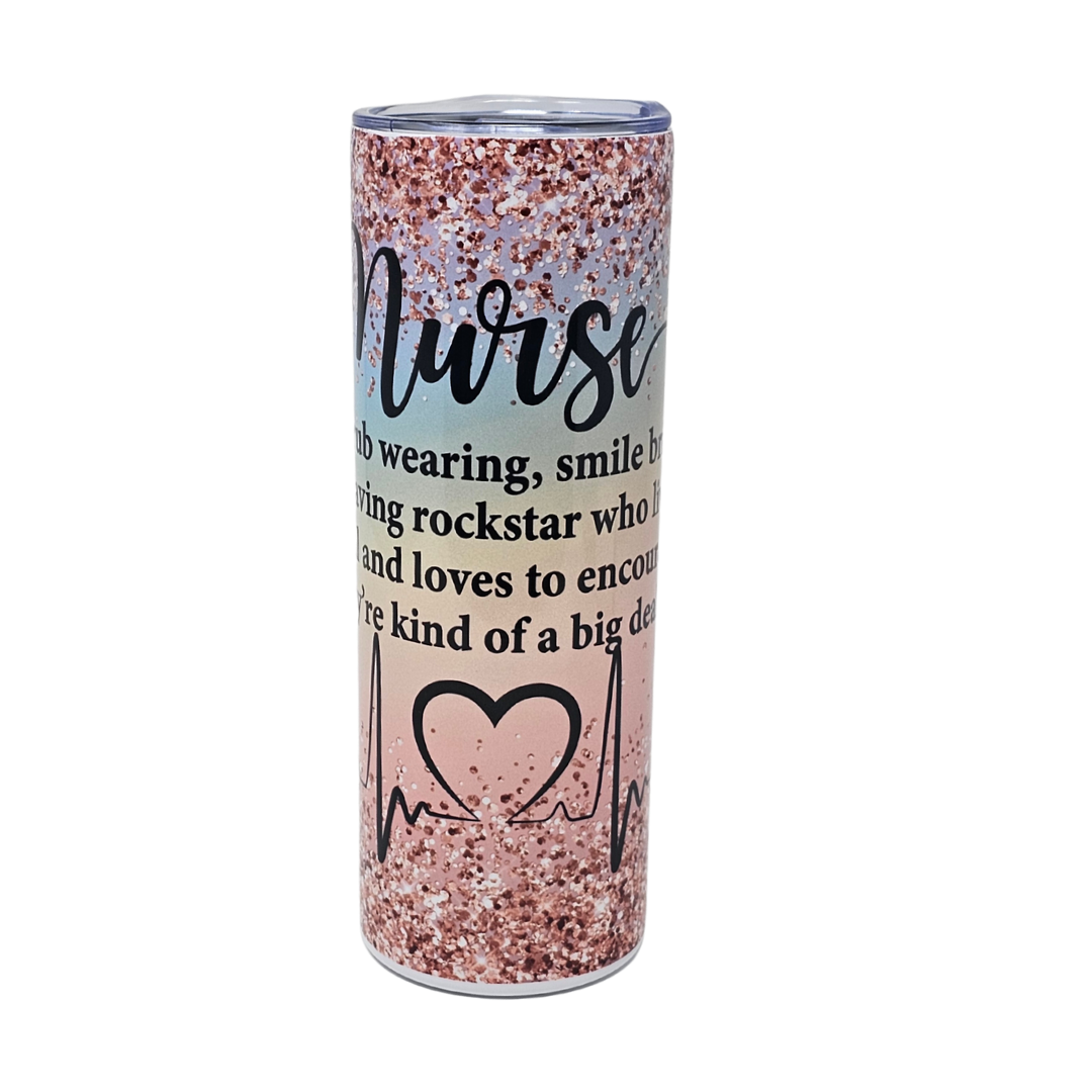 Colourful Sparkly Nurse Insulated Tumbler With Straw