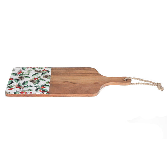 Enameled Acacia Wood Paddle Board (21") (Holly Berries)