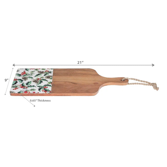 Enameled Acacia Wood Paddle Board (21") (Holly Berries)