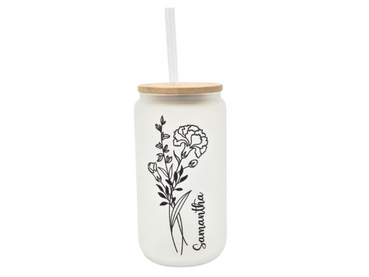 Personalized Birth Flower Frosted Glass Tumbler