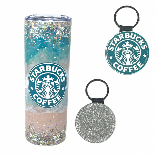 Beach Themed Starbucks Confetti Tumbler With Keychain Set
