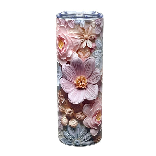 3D Flower Design Tumbler With Straw