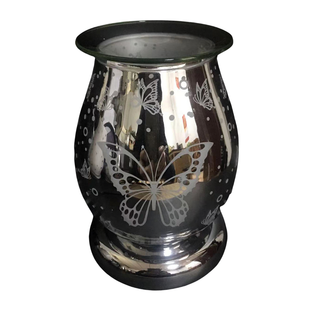 Touch Sensor Eggshell Glass Lamp – Silver Butterfly w/ Glass Oil Holder