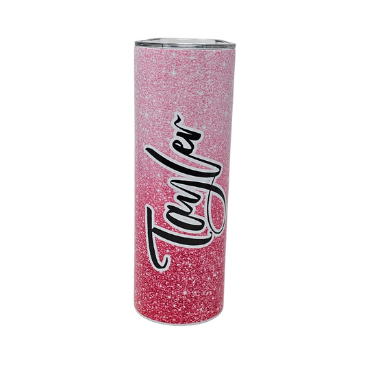 Personalized Insulated Sparkly Pink Tumbler With Straw