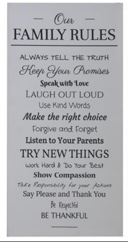 Family Rules Canvas Wall Art - Grey