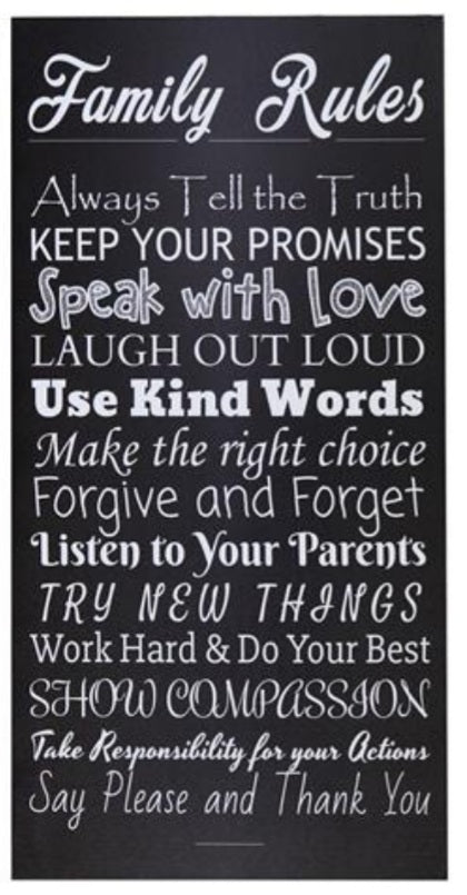Family Rules Canvas Wall Art - Black