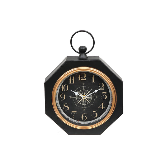 Black Octagon Metal Table Clock
