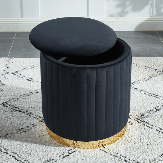 Charlotte Velvet Round Ottoman With Gold Base (Black)