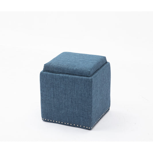 Chase Fabric Ottoman With Flip Tray Lid (Blue)