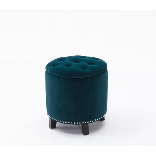 Denver Round Fabric Storage Ottoman (Green)