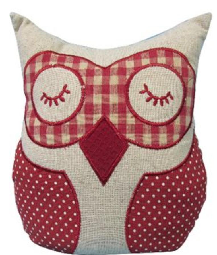 Owl Weighted Fabric Door Stop With Red Patterns