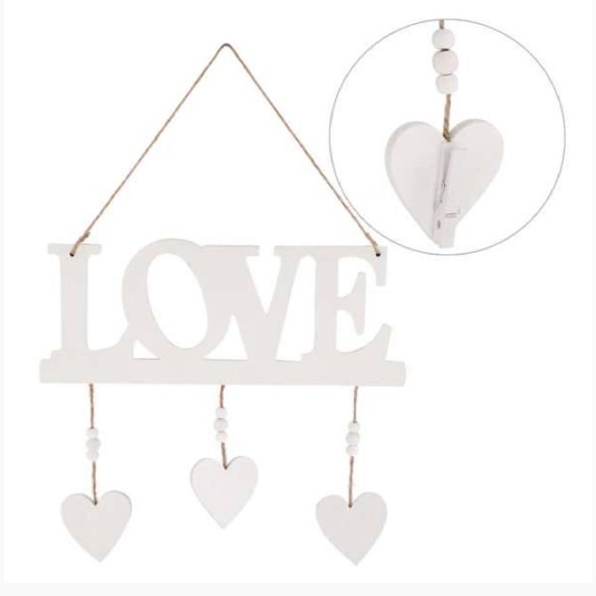 White Hanging Love With Hearts