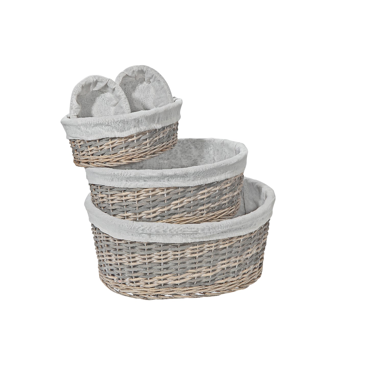 5Pc Oval Nesting Wicker Basket With Liner Set (Gray)