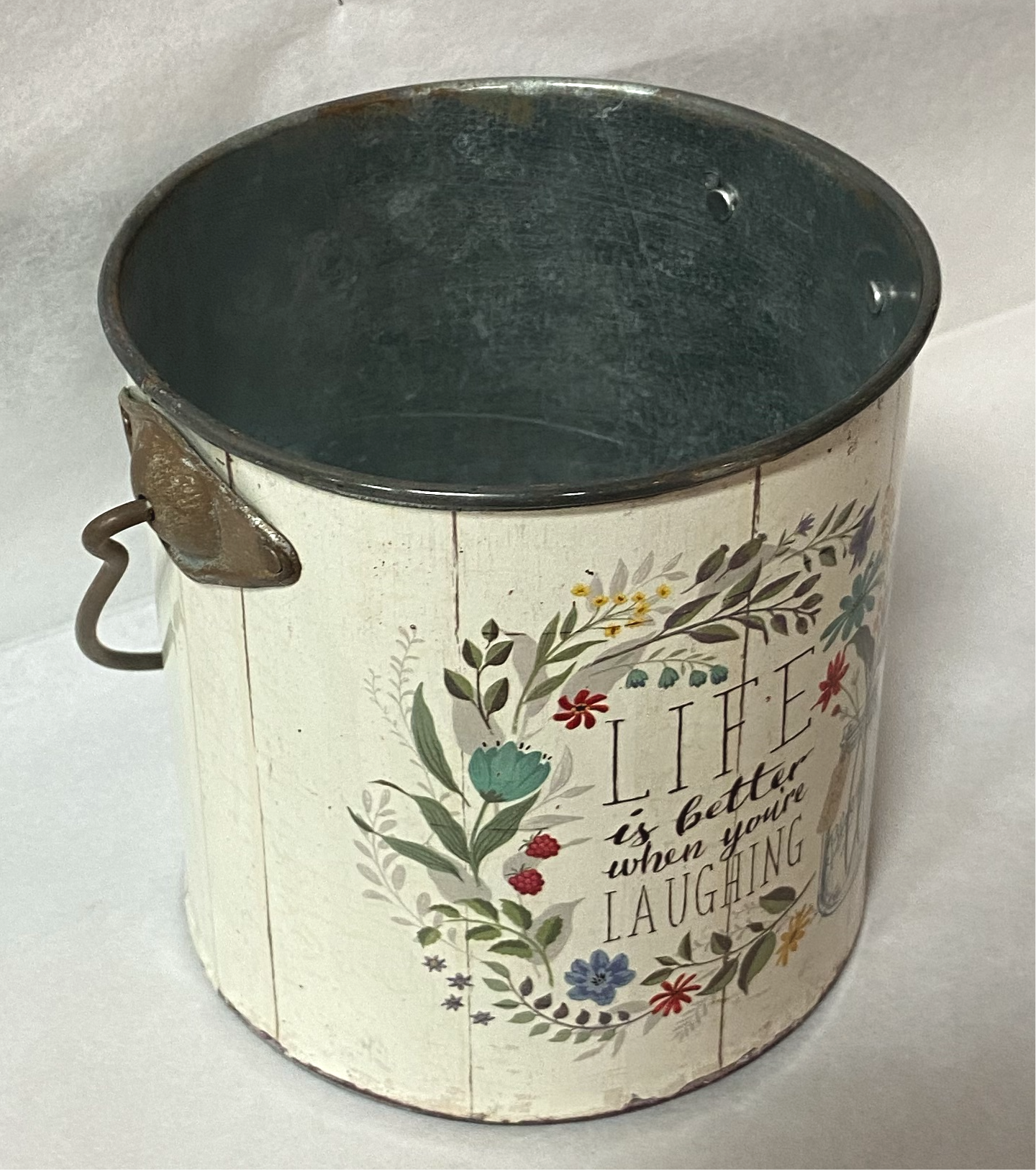 Tin Pot With Handle & Bloom