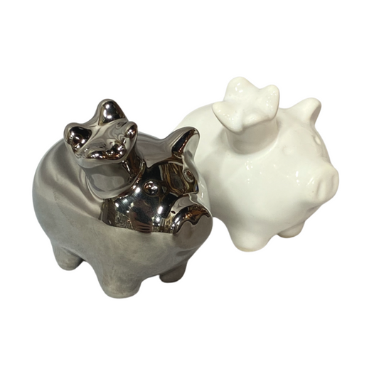 White & Silver Piggy Salt & Pepper Shaker Set