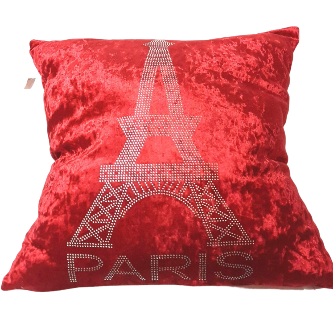 Red Eiffel Tower Velvet Cushion - Imperial Gifts And Decor