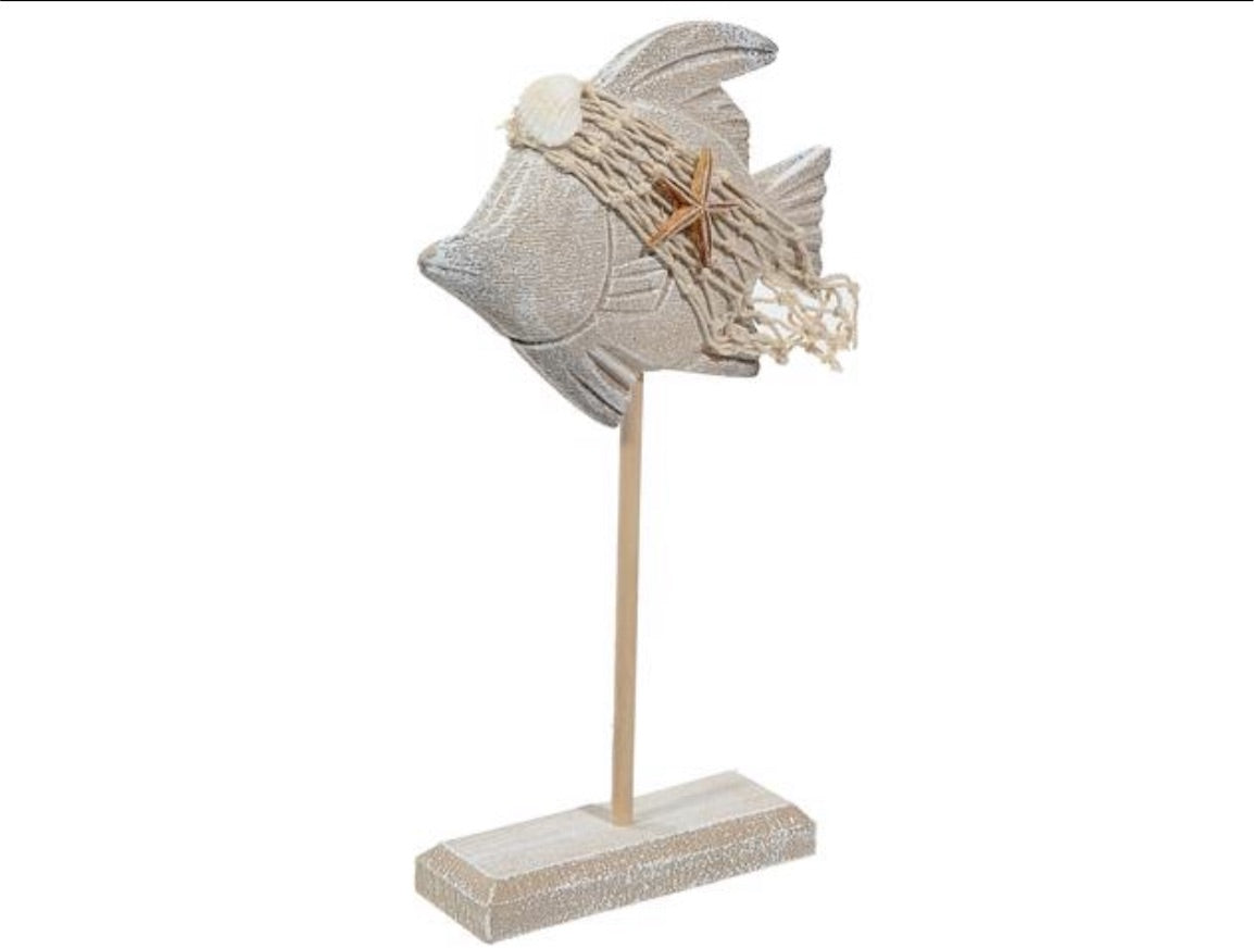 Wooden Fish With Net On Stand - Available in 2 Sizes