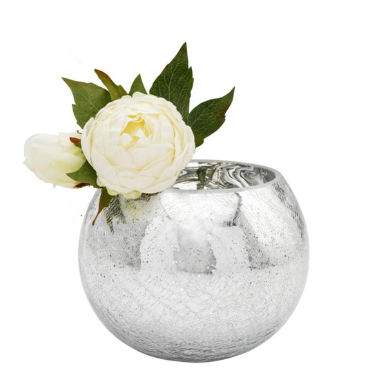 Crackle Mirror Glass 6.25dx4.5" Ball Vase