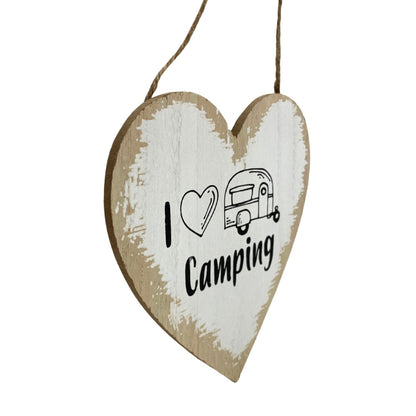 I Heart Camping Wooden Hanging Heart