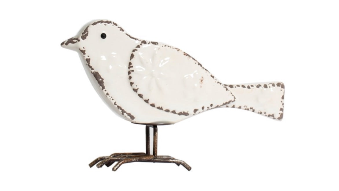 White Metal Bird Table Decor