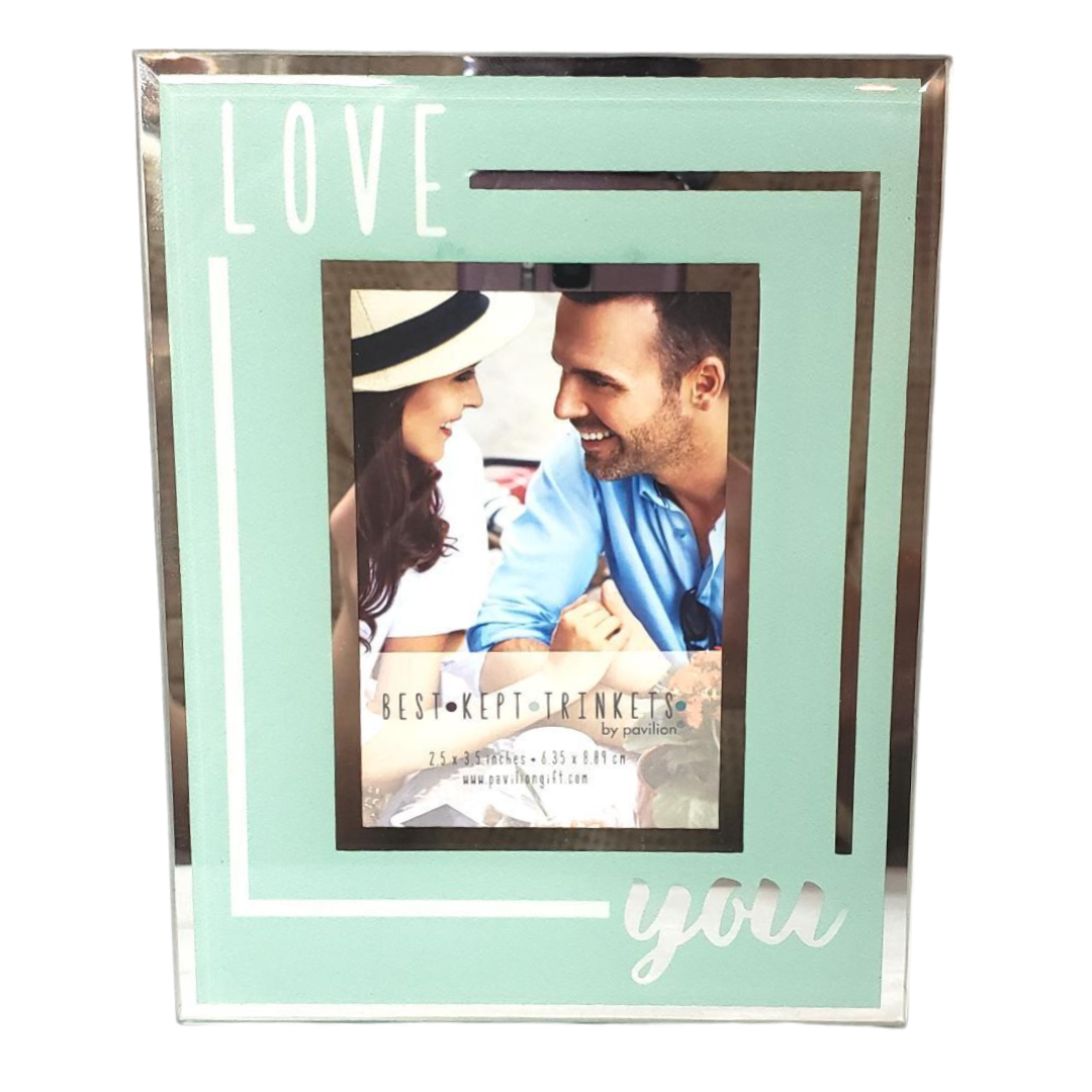 Love You Teal Glass Picture Frame