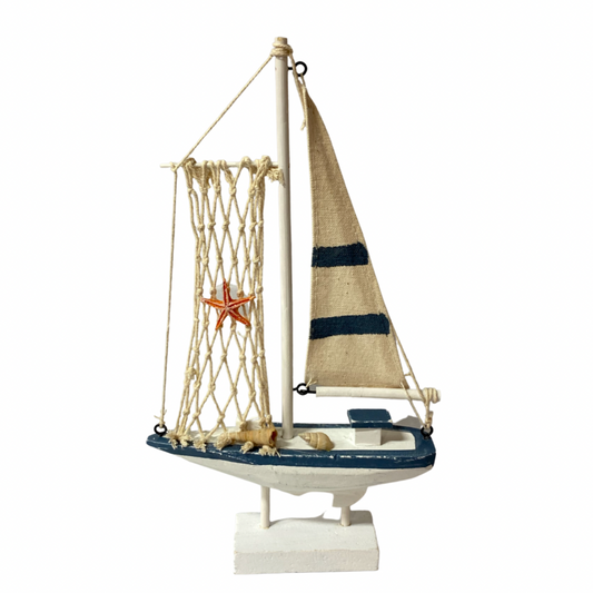 Small Sailboat With Starfish & Shells