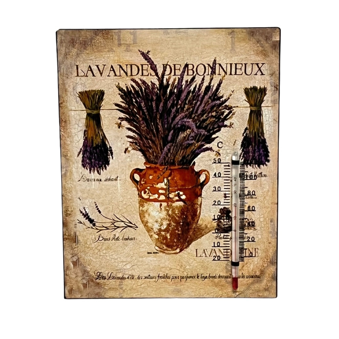 Lavandes De Bonnieux Tin Sign With Thermometer