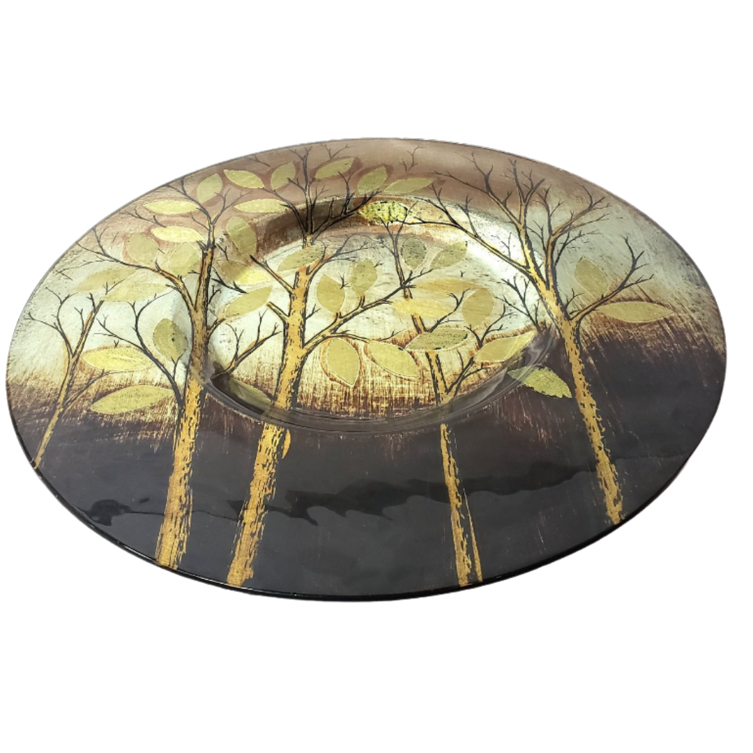 Round Glass Plate With Leaves