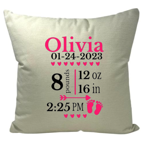 Baby Birth Stat Pillow Beige