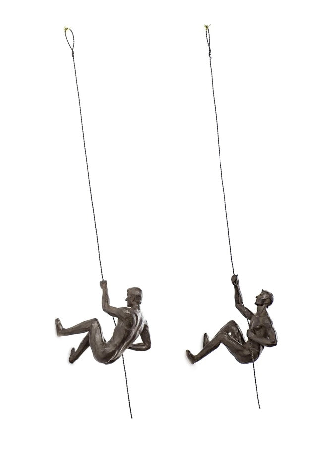 Cliff Resin Men 2 Piece Wall Climbing Sculpture Set - Antique Bronze